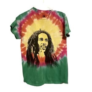 Small Zion Bob Marley Tie Dye Shirt Yellow Red Green Short Sleeve Graphic Tee